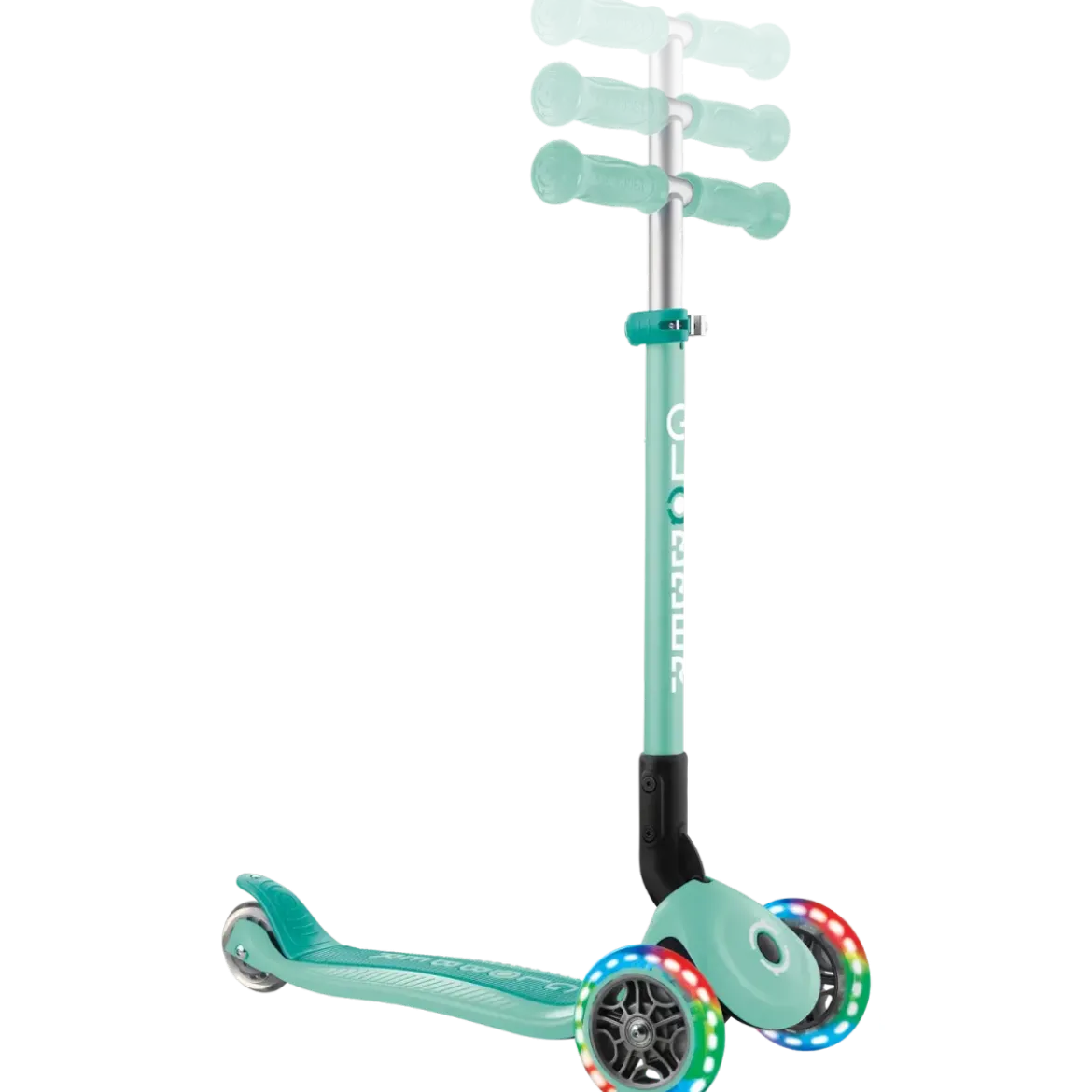 Monopattino a 3 Ruote Bambini Verde Menta Pieghevole Luci LED 50 kg