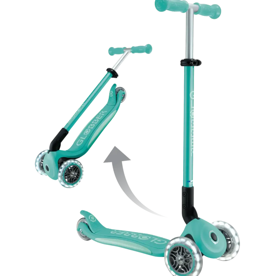 Monopattino per Bambini a 3 Ruote Verde Menta con Luci LED Regolabile