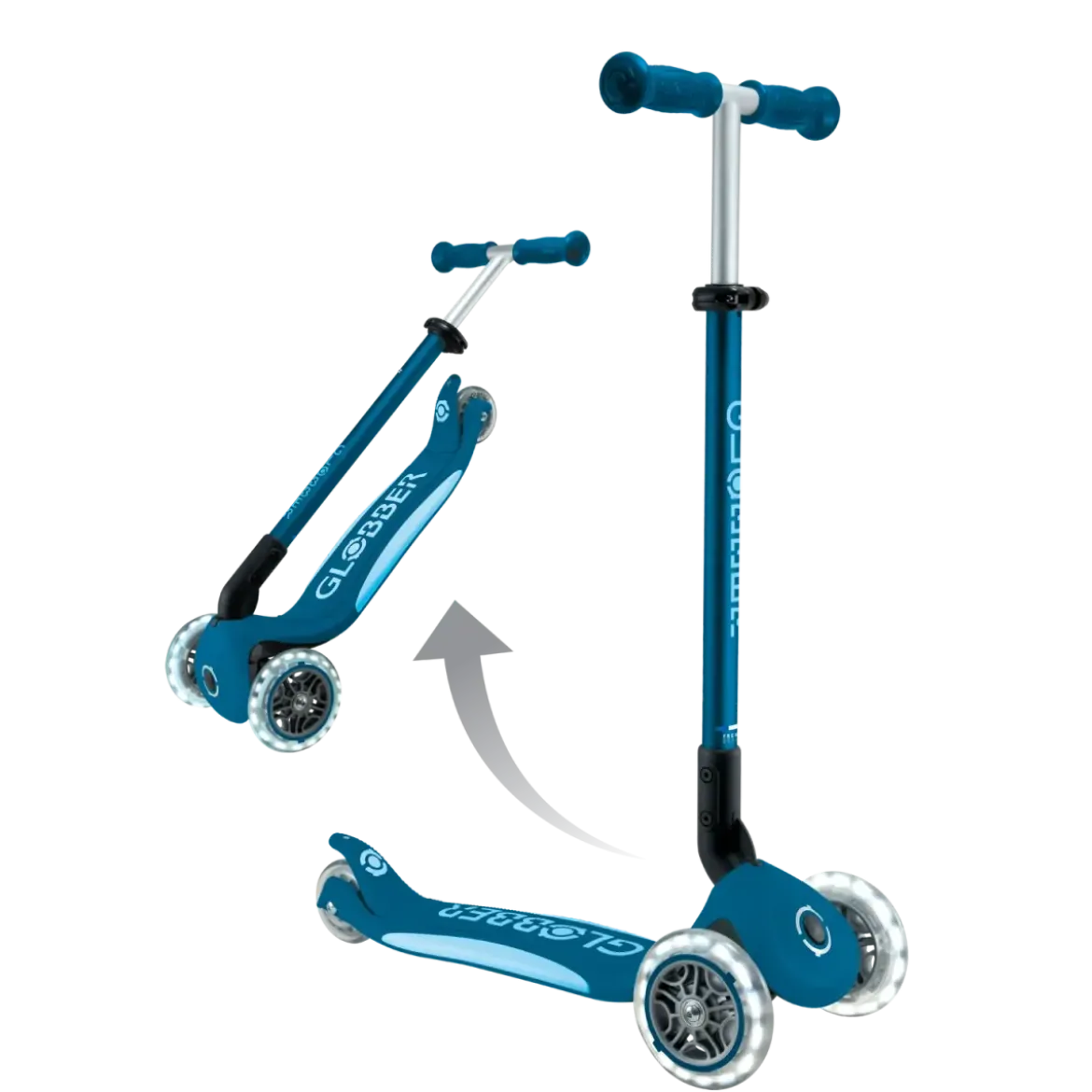 Monopattino per Bambini a 3 Ruote Blu Petrolio con Luci LED Regolabile