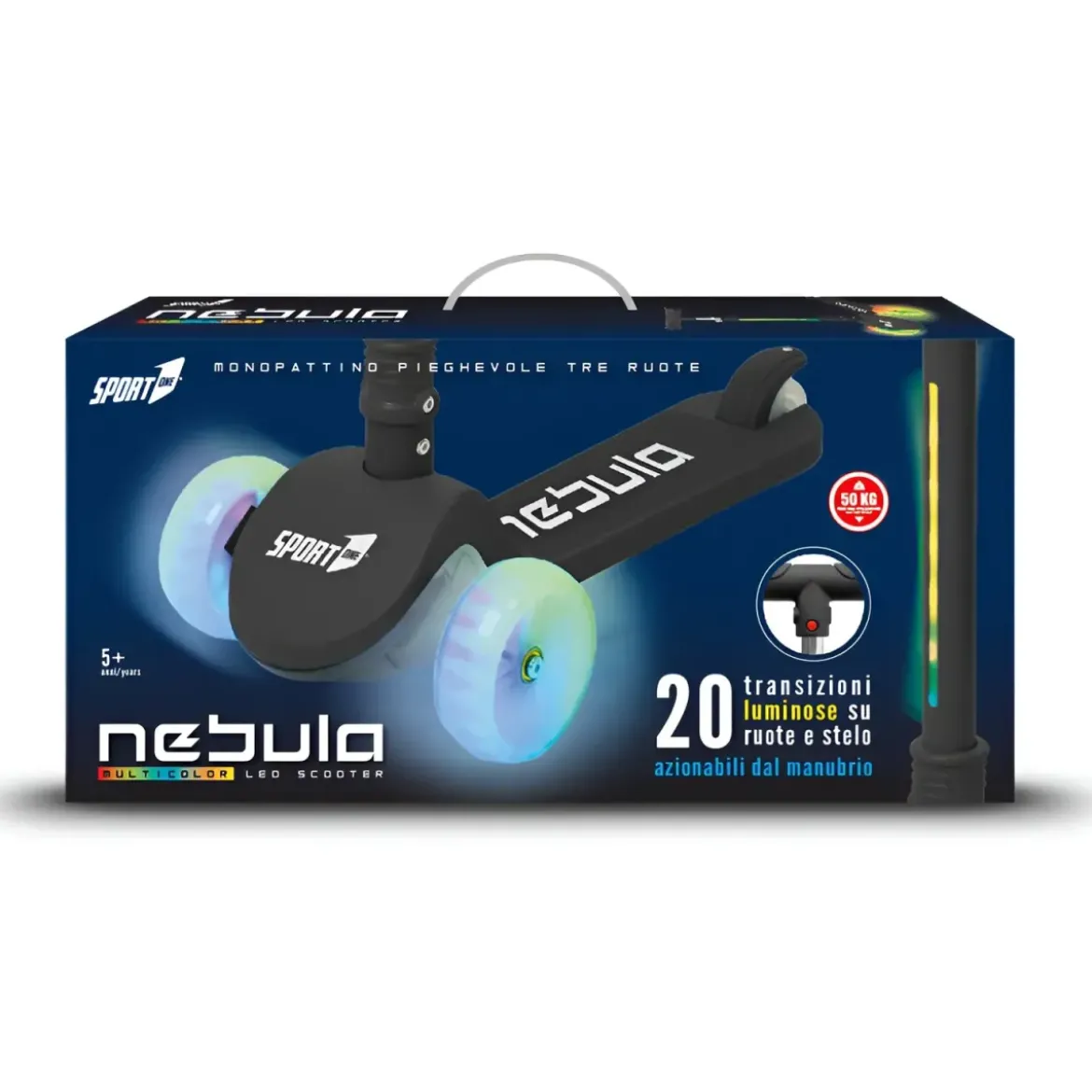 Monopattino per Bambini Pieghevole 3 Ruote Luminose LED Nero 50kg
