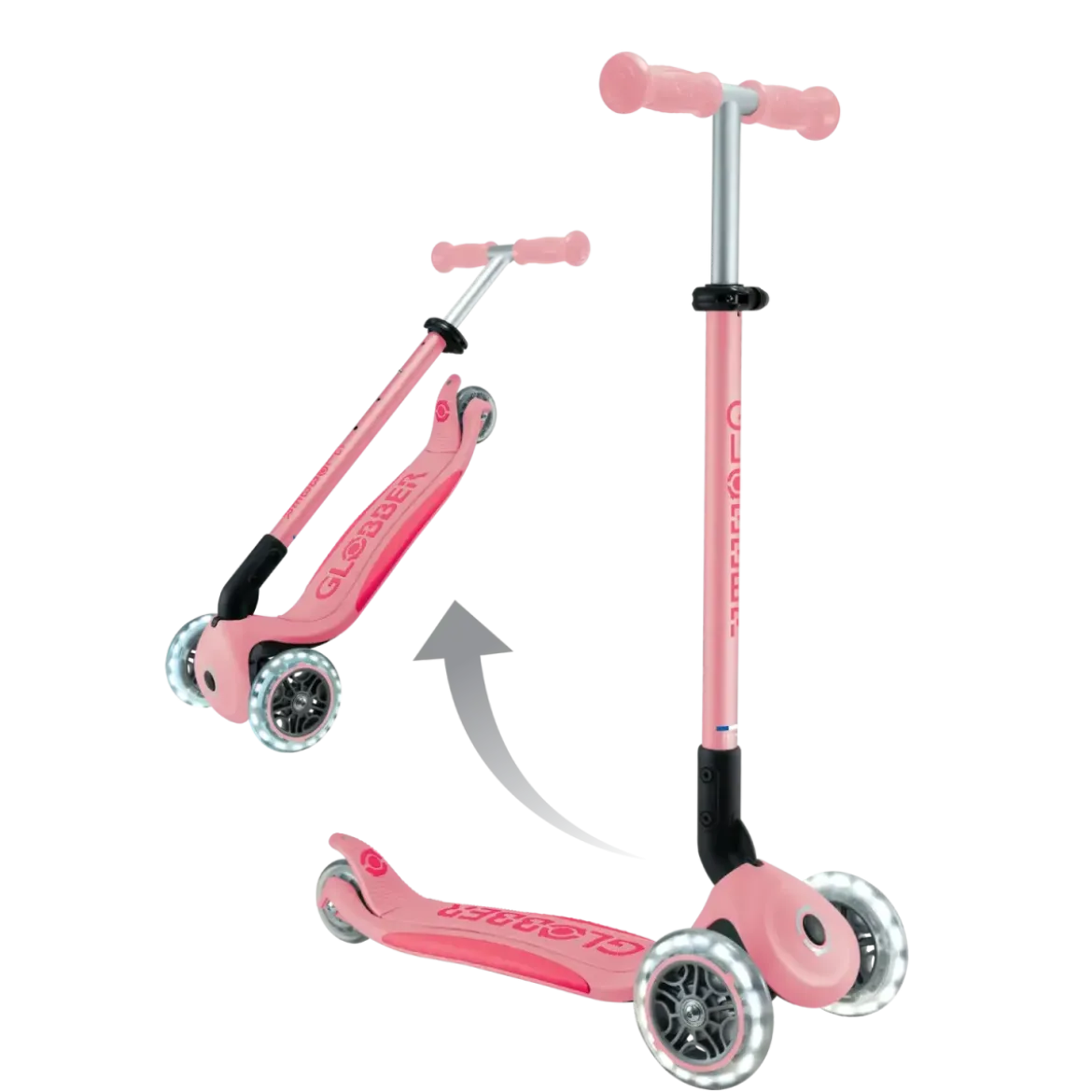 Monopattino per Bambini 3 Ruote Rosa Pastello con Luci LED Regolabile