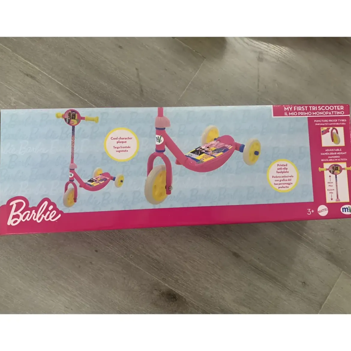 Monopattino per Bambini 3 Ruote Barbie Rosa Manubrio Regolabile