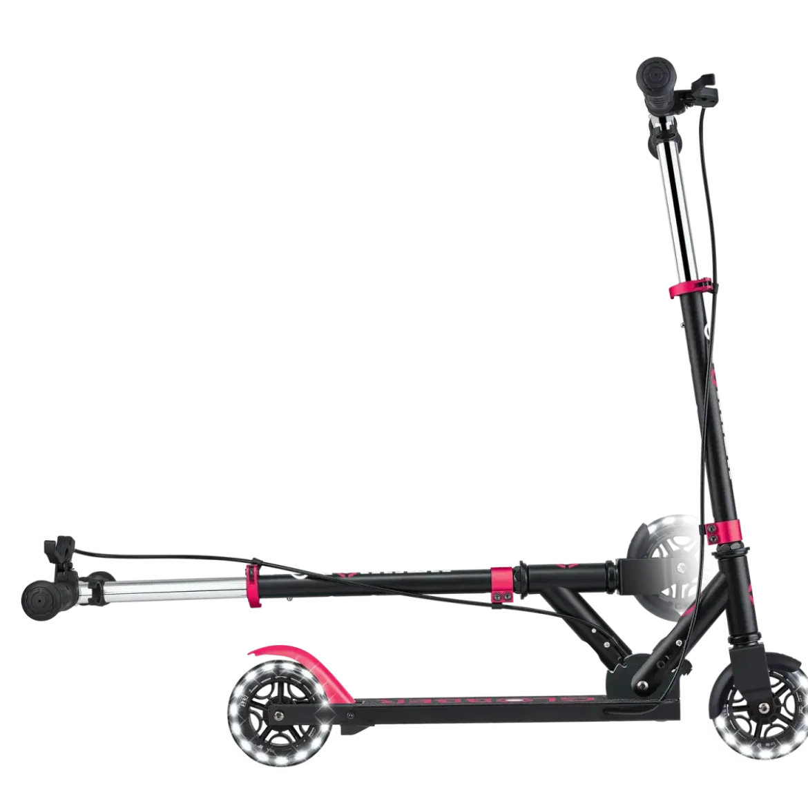 Monopattino Pieghevole per Bambini 2 Ruote Nero Rosa Luci Anteriori