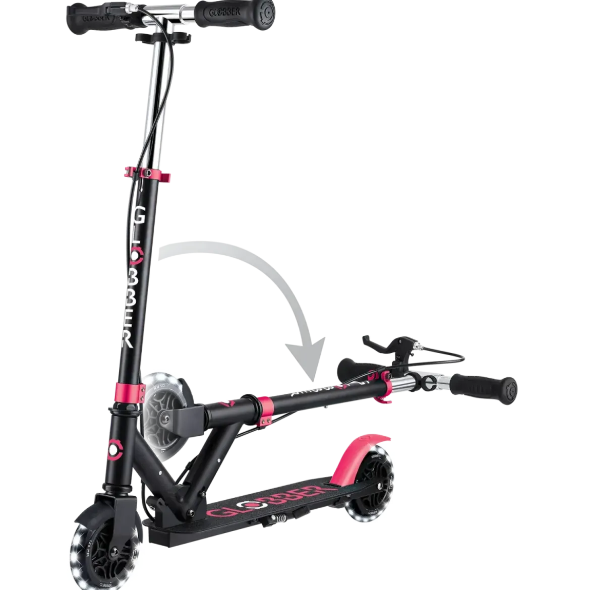Monopattino Pieghevole per Bambini 2 Ruote Nero Rosa Luci Anteriori