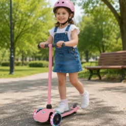 Monopattino 3 Ruote LED Bambini Pieghevole Rosa Cuscinetti ABEC-5
