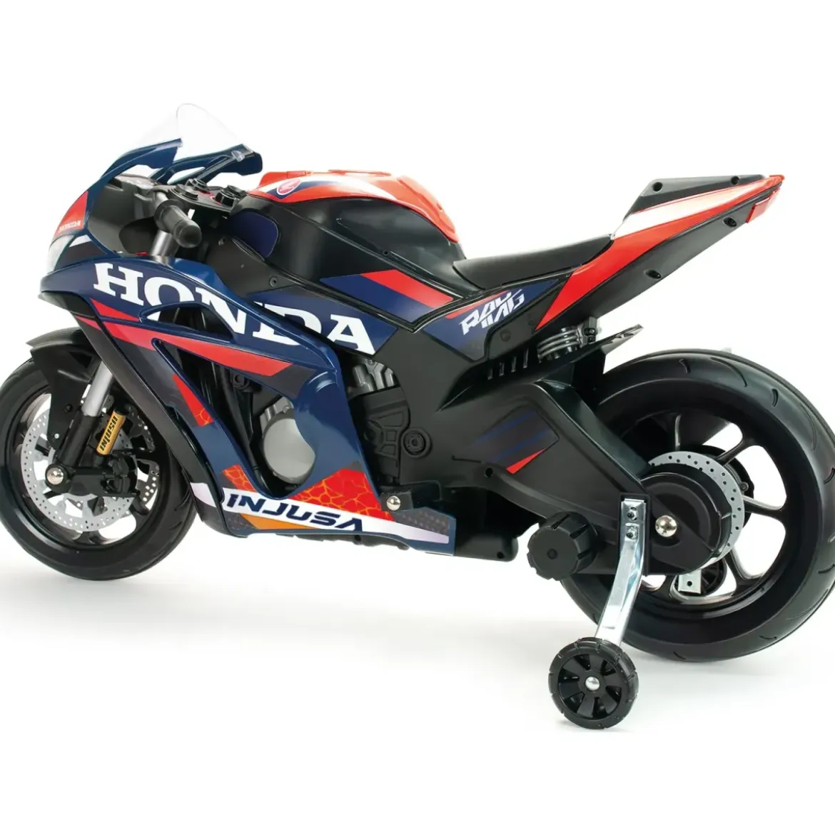 Moto Elettrica per Bambini Honda 12V Blu con Rotelle Laterali Luci LED