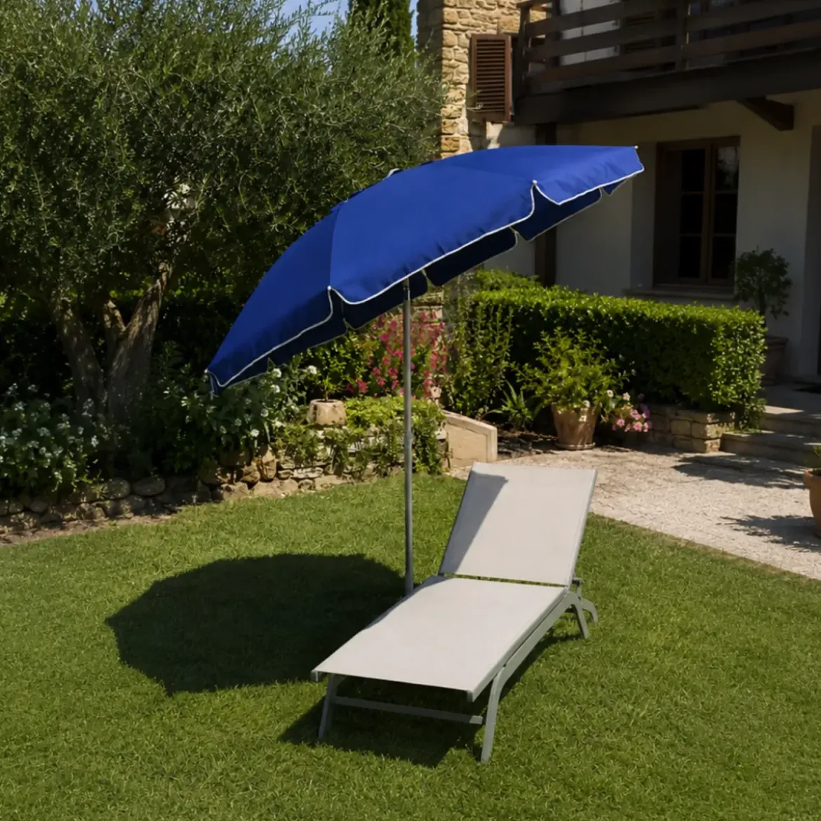 Ombrellone per Giardino Blu 2,4x2,4 m Alluminio Inclinabile con Sacca