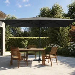 Ombrellone per Giardino Decentrato 3x4 Grigio Base Girevole Antivento