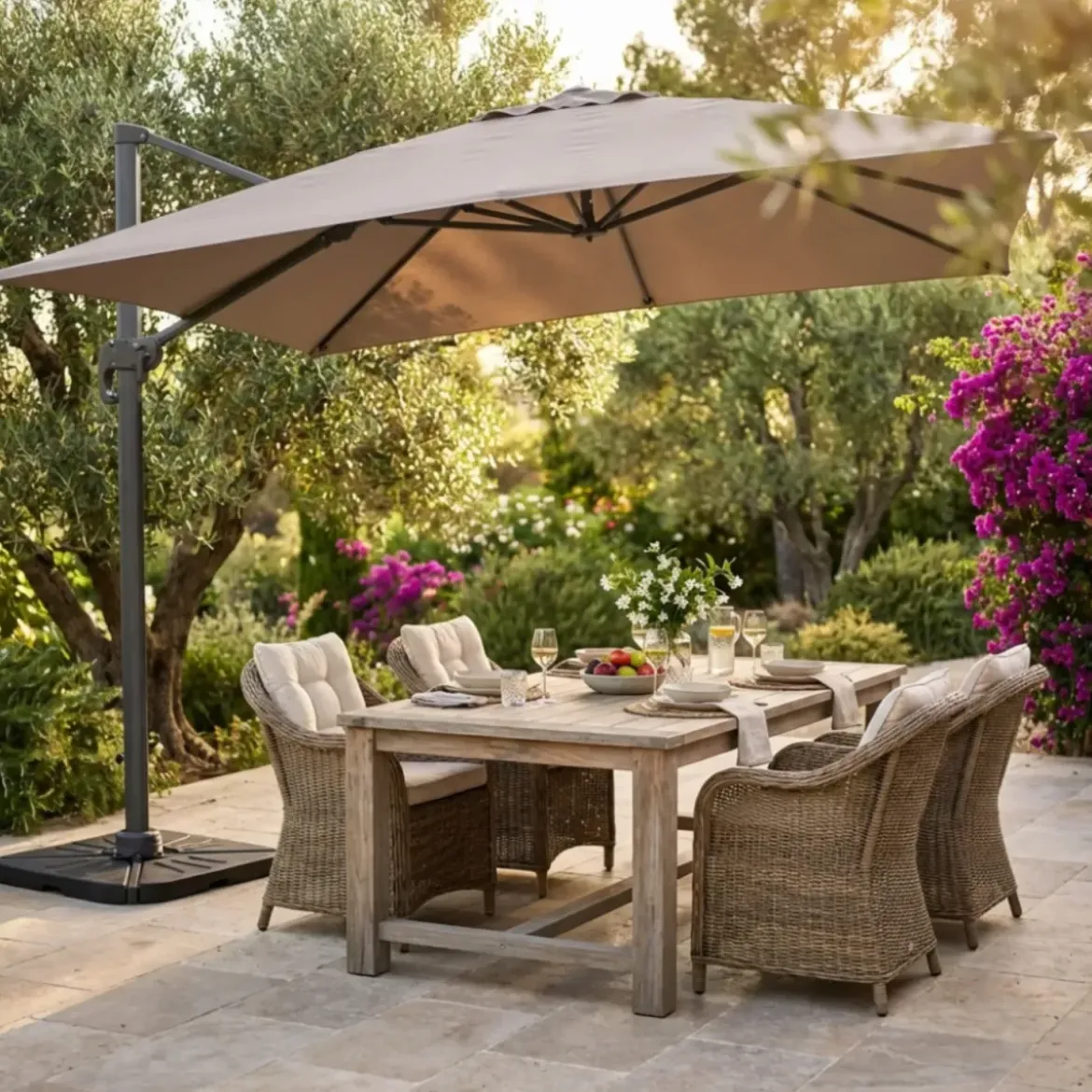 Ombrellone per Giardino 3x3 m Palo Laterale Tortora Base a Crociera