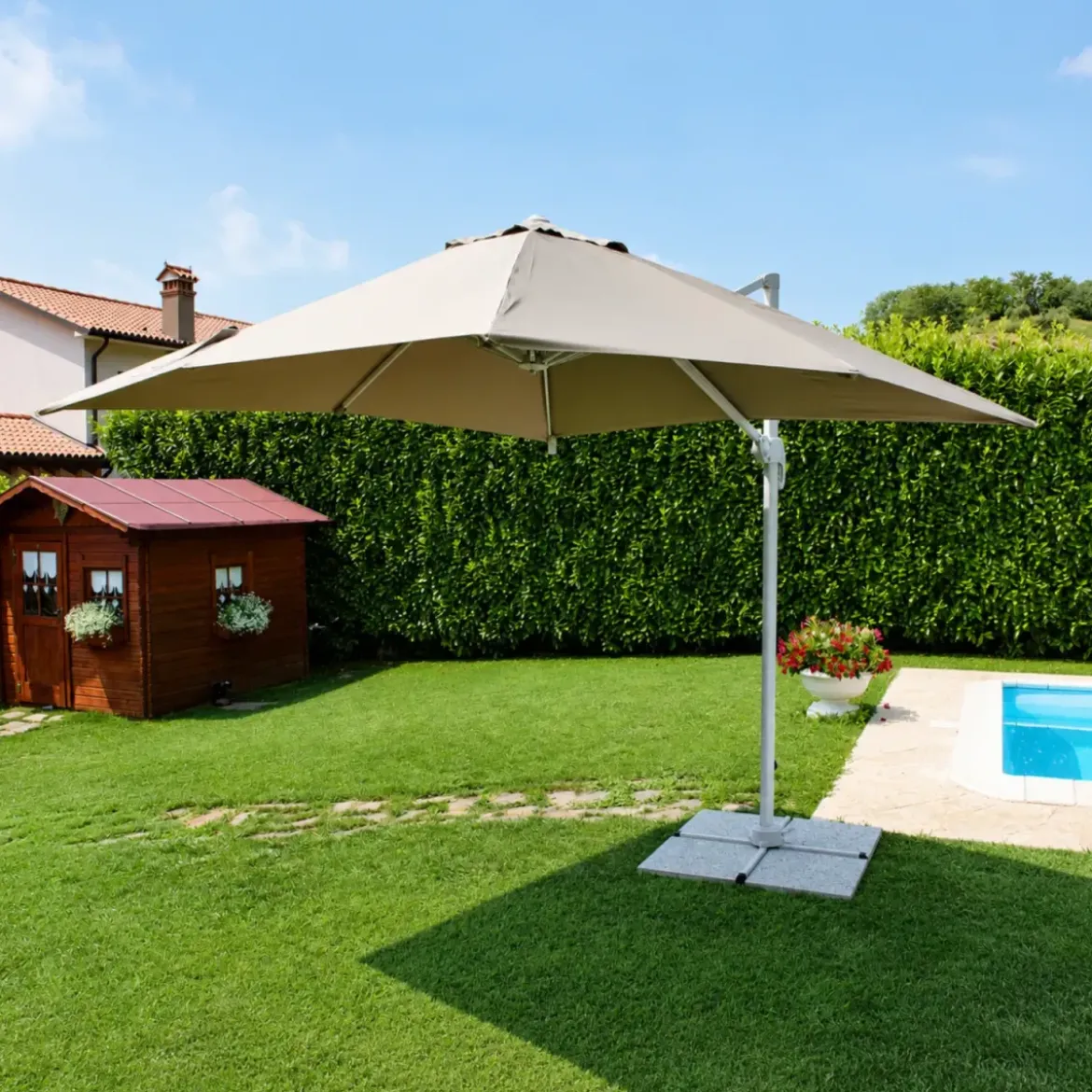 Ombrellone per Giardino 3x3 m Tortora Palo Laterale Girevole Alluminio