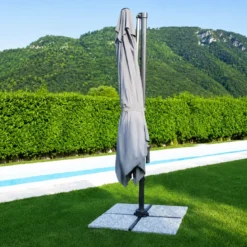 Ombrellone per Giardino 3x3 Palo Laterale Acciaio Nero Telo Grigio