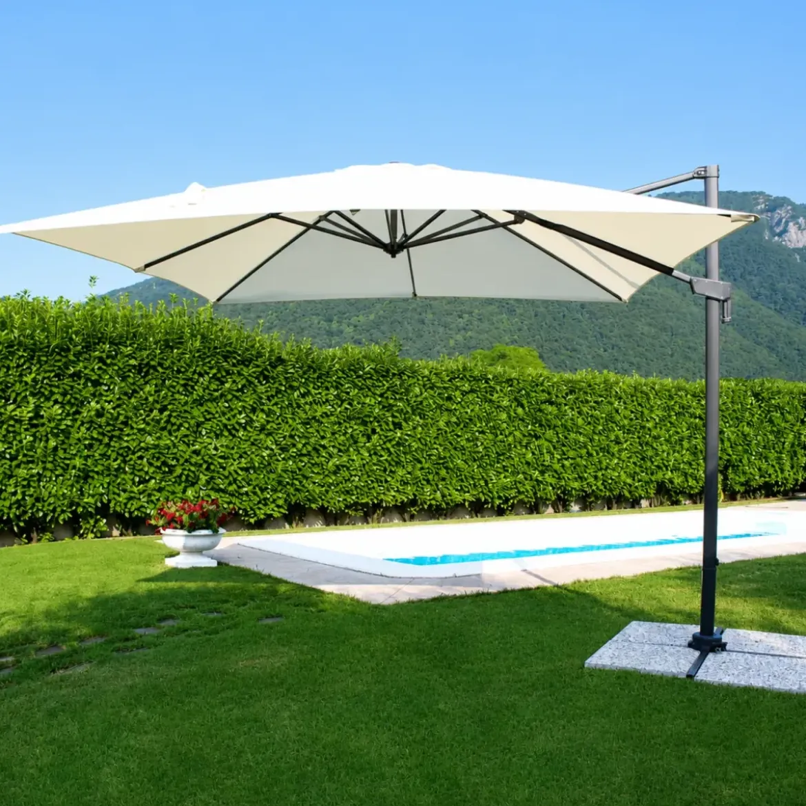 Ombrellone per Giardino 3x3 Palo Laterale Ecrù Nero Base a Crociera