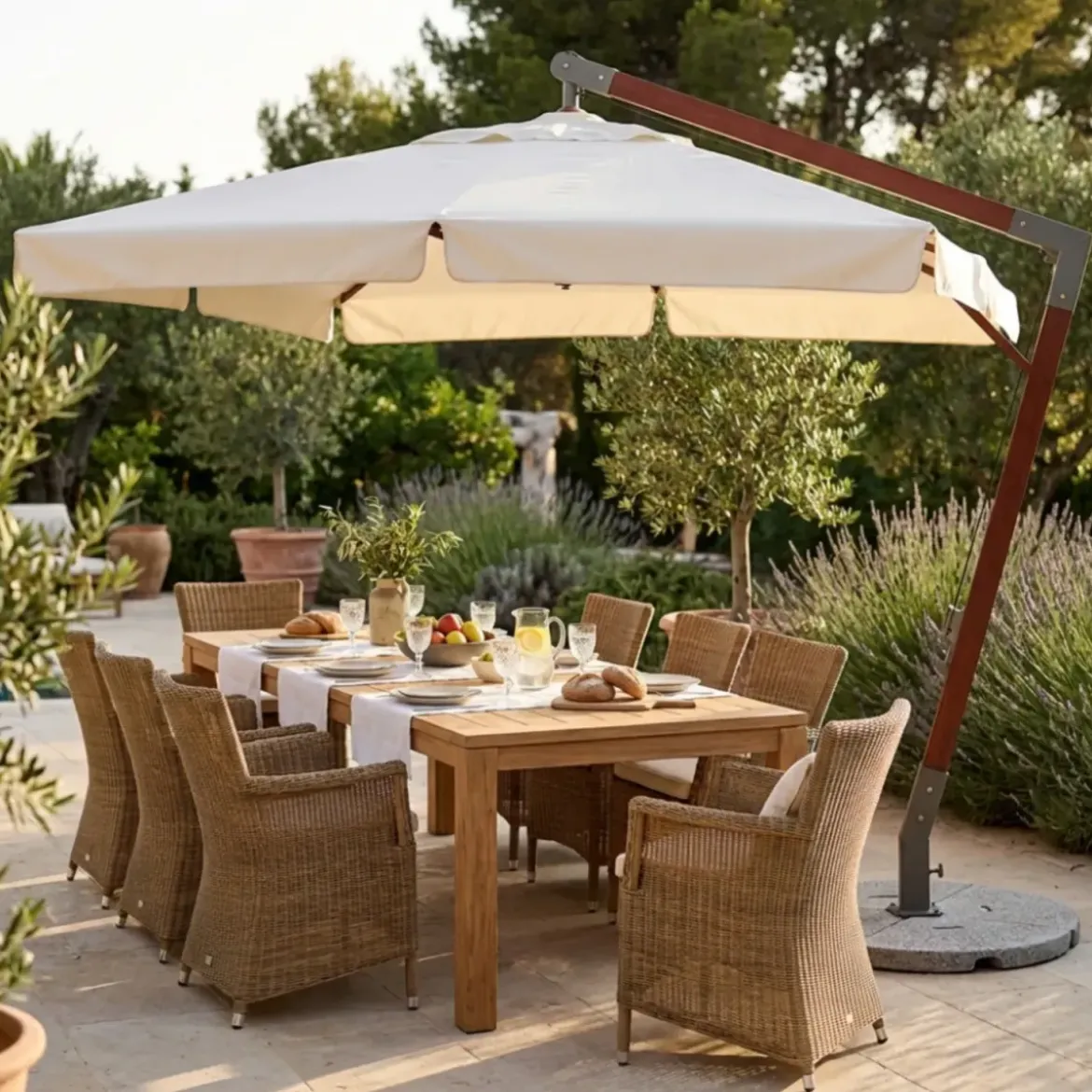Ombrellone per Giardino 3x4 Palo Laterale Ecrù Struttura Legno Rotante