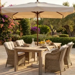 Ombrellone per Giardino 3x4 Rettangolare Palo Centrale Bianco Legno