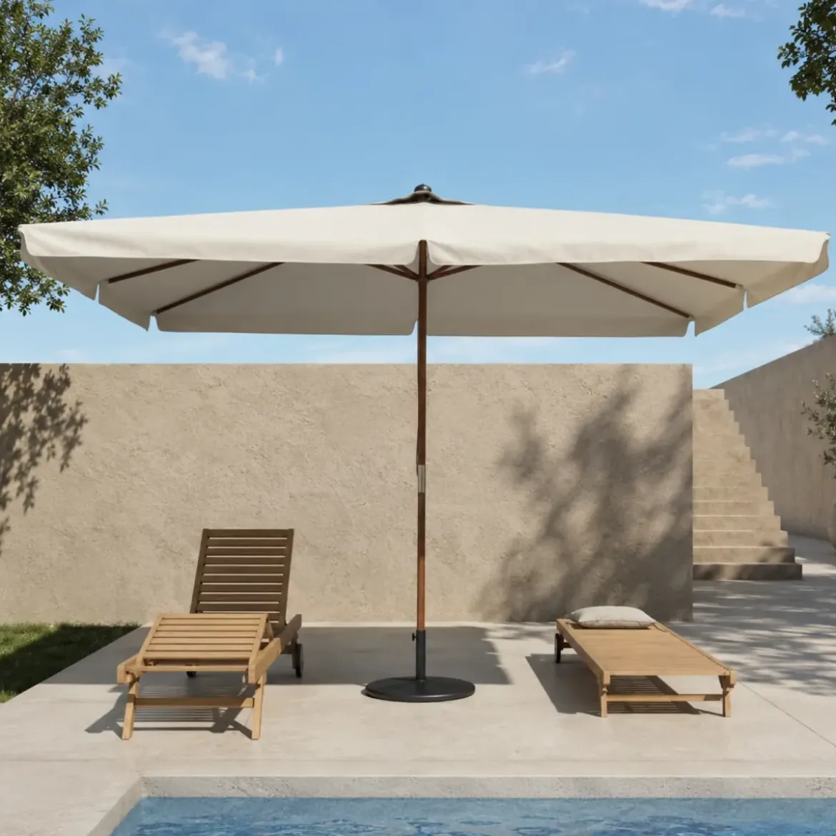 Ombrellone per Giardino 2x3 Rettangolare Palo Centrale Ecrù Legno