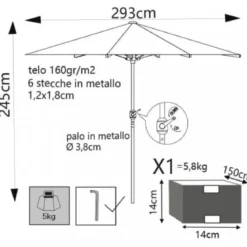 Ombrellone per Giardino 3x3 Rotondo Eco Palo Centrale Bianco Acciaio