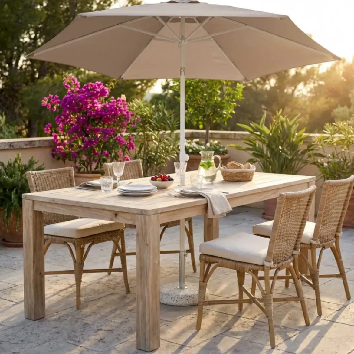 Ombrellone per Giardino 3x3 Rotondo Tortora Palo Centrale Alluminio
