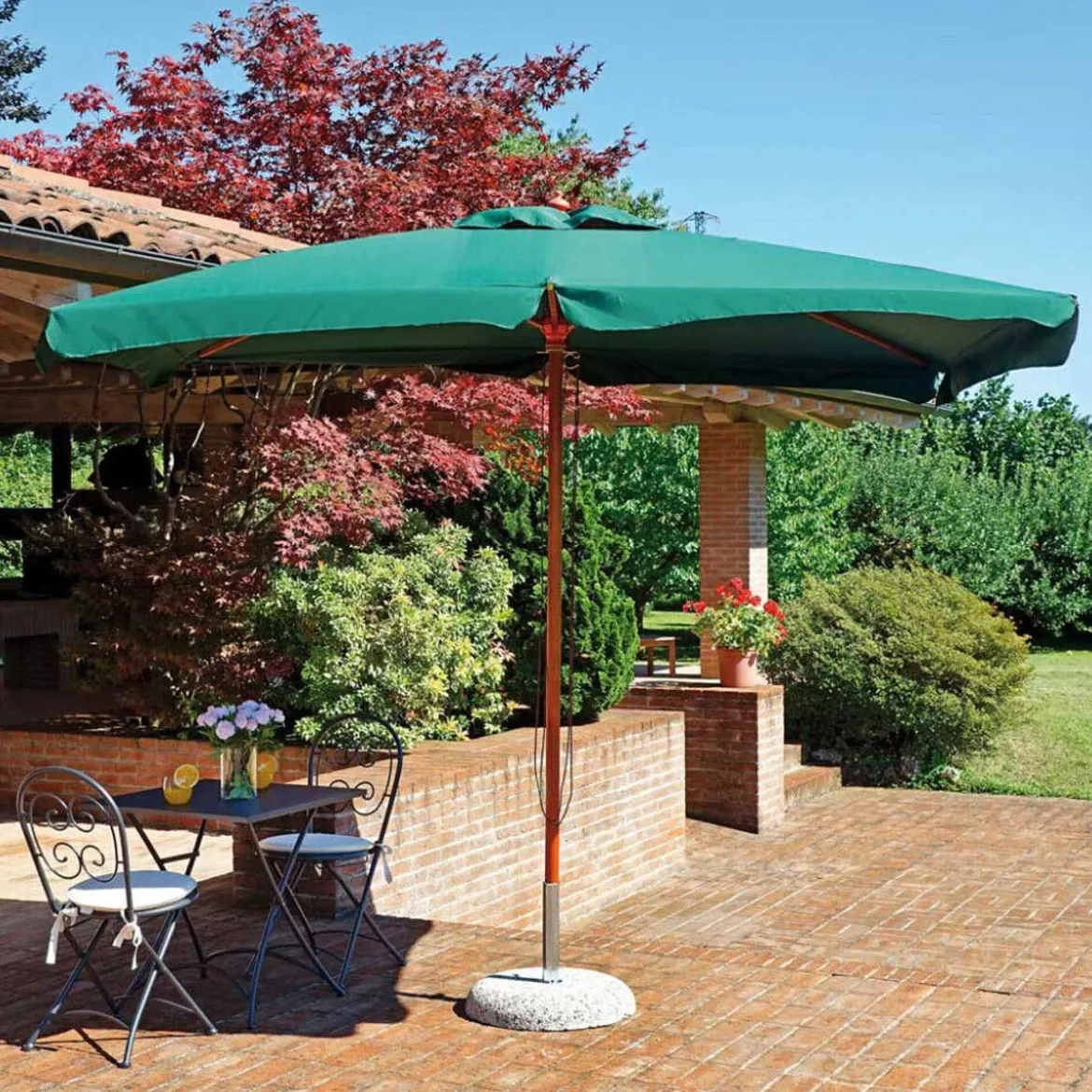 Ombrellone Rettangolare 2x3 Mt Tavolo Terrazzo Estate Giardino Verde Ombra