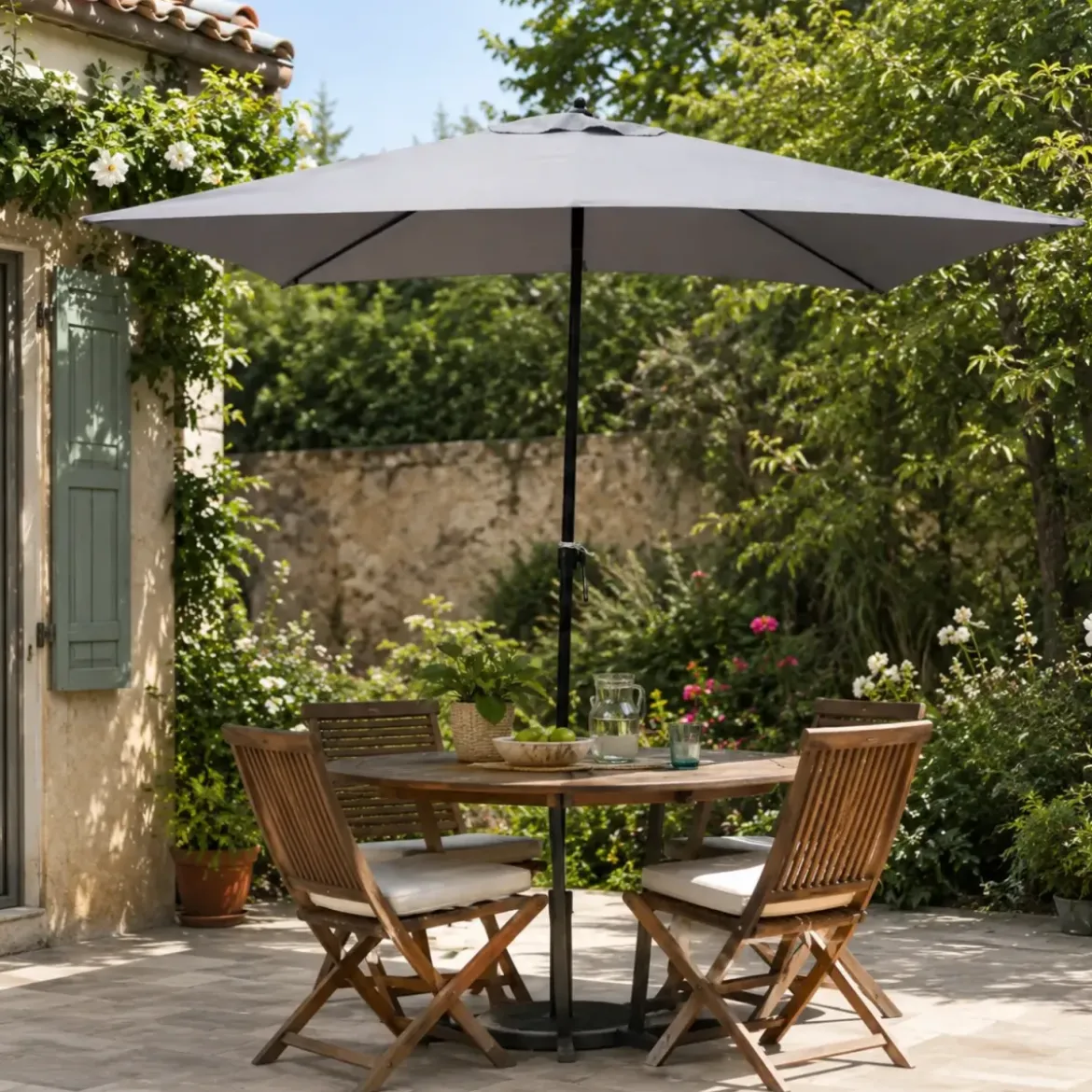 Ombrellone Rotondo Grigio 3 mt Push Up Antivento Tavolo Giardino Palo Centrale