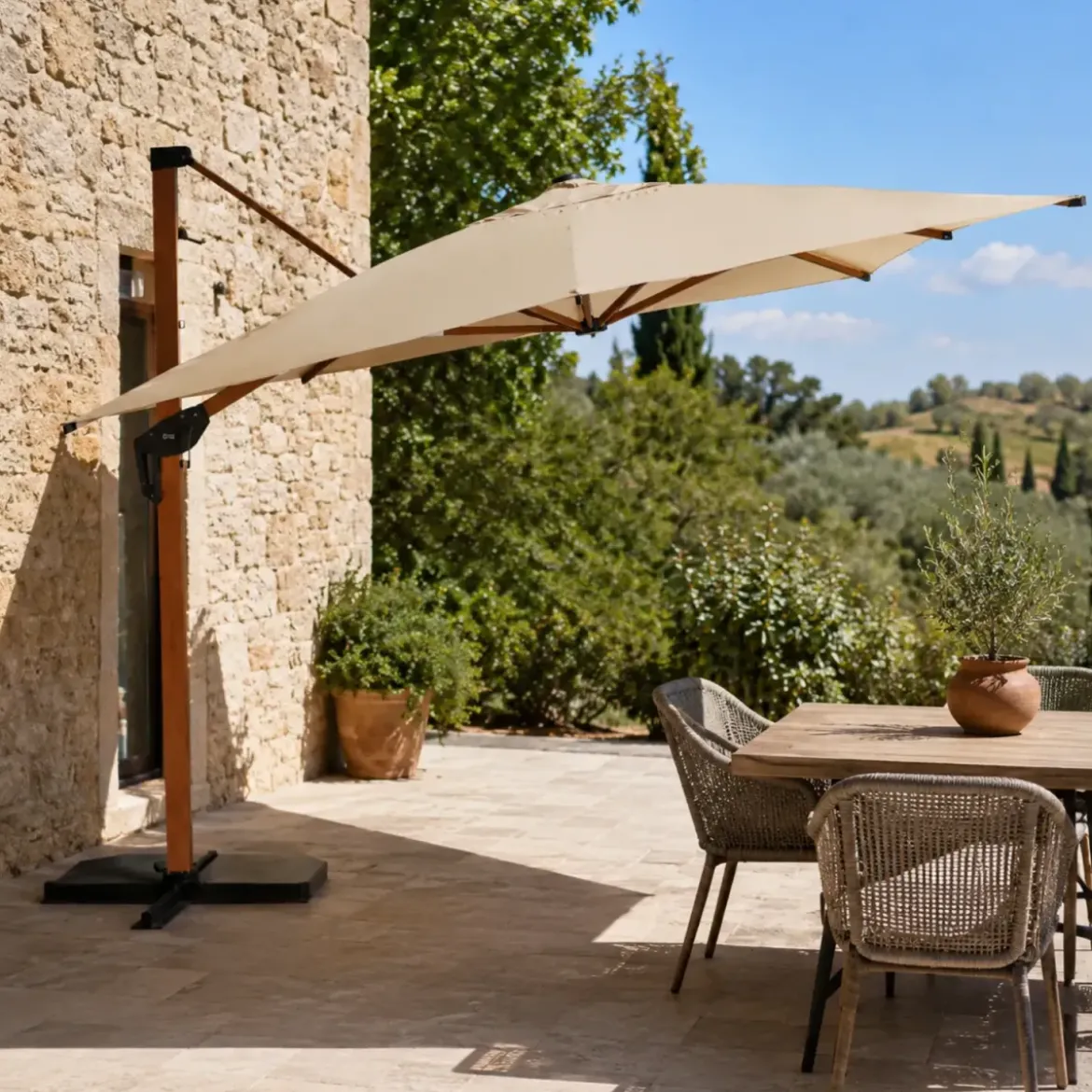 Ombrellone 3x4 Alluminio Effetto Legno Palo Laterale per Giardino Sabbia