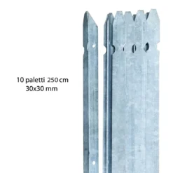 10 Paletti per Recinzione a T 250 cm 30x30 in Ferro Zincato Pali Metallo