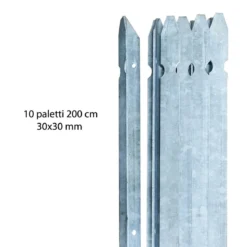 10 Paletti per Recinzione a T 200 cm 30x30 in Ferro Zincato Pali Metallo