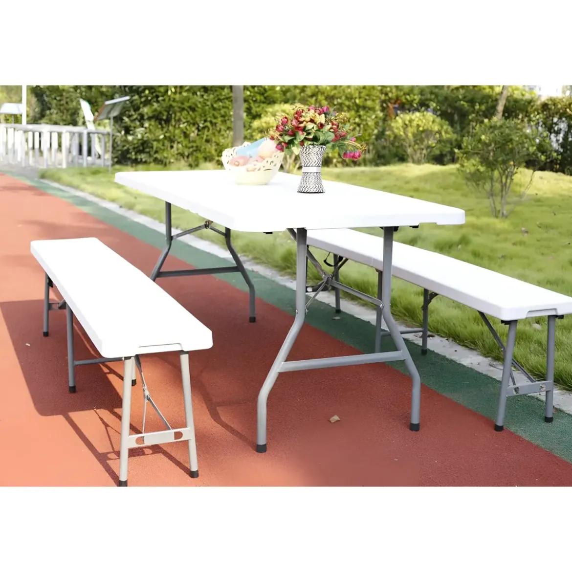 Panca Pieghevole Richiudibile per Set Birreria Acciaio da Giardino Campeggio