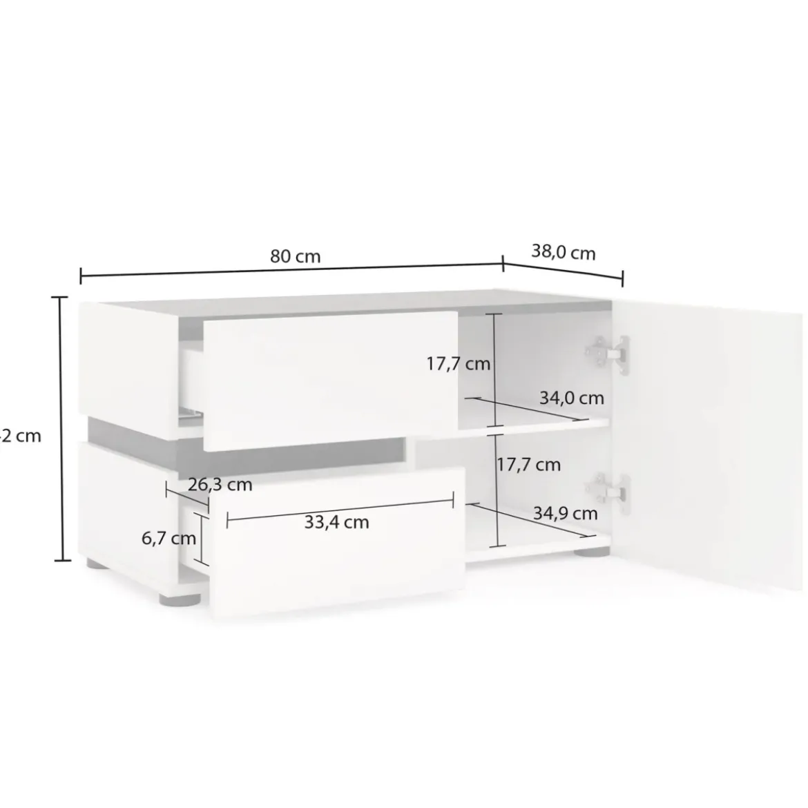 Panca Scarpiera Bianca 80x38x42 cm 1 Anta 2 Cassetti Soft-Close