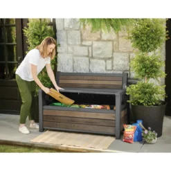 Panchina Contenitore Keter 270L in Resina Effetto Legno Noce da Esterno