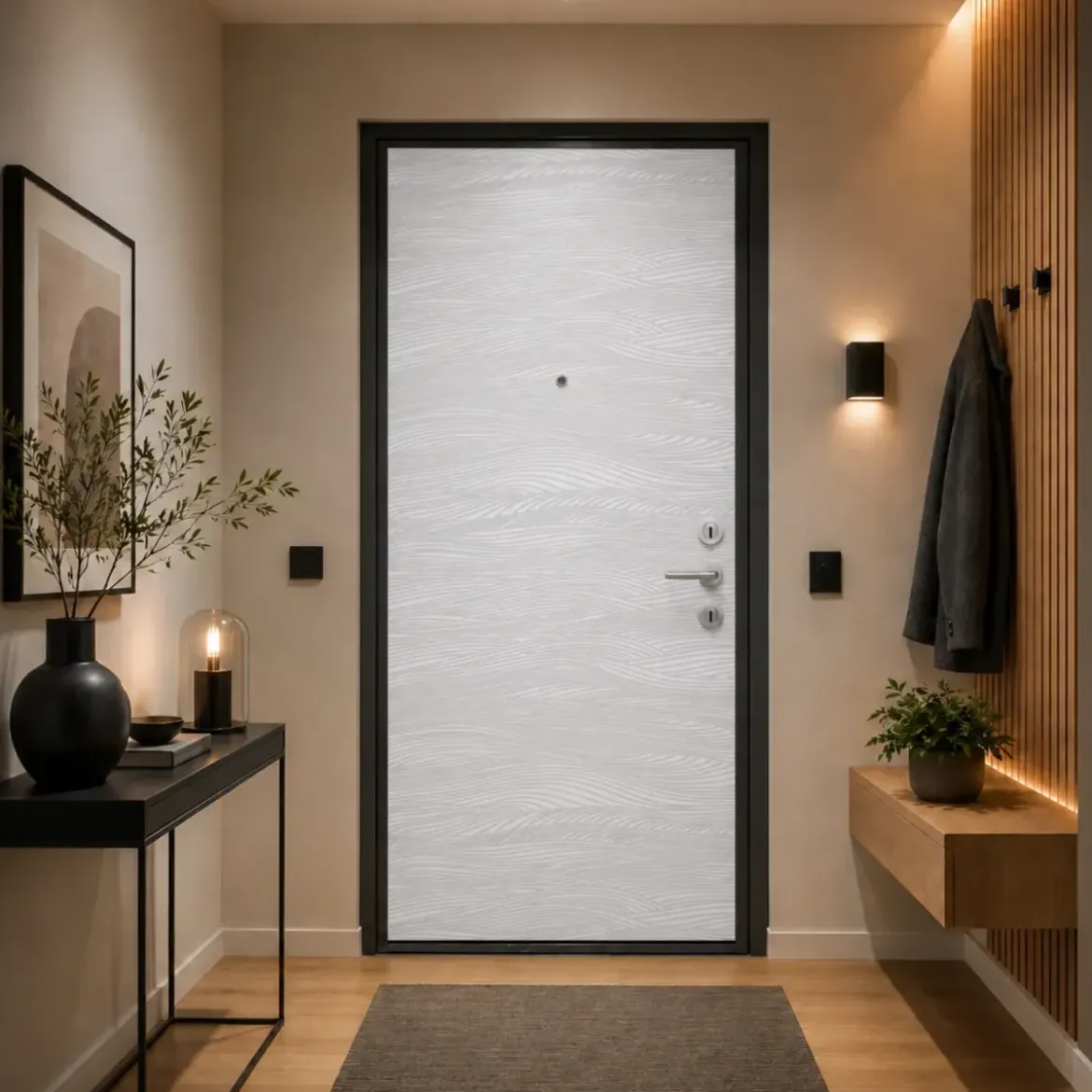 Pannello per Porta Blindata Alluminio Bianco Effetto Onde 90x210 cm