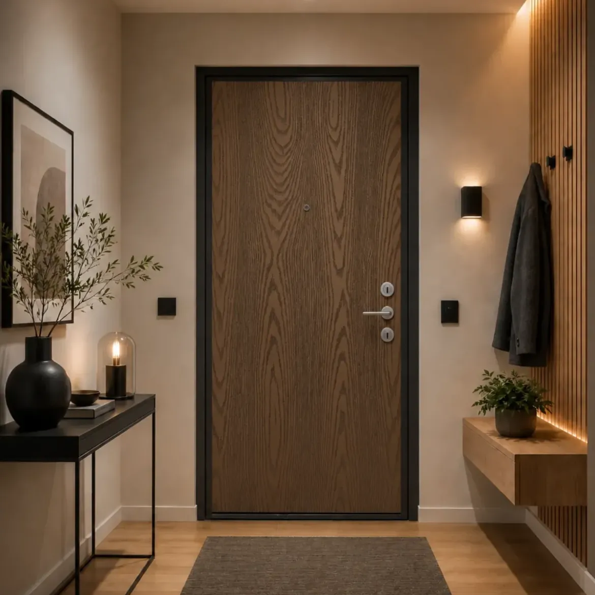 Pannello per Porta Blindata Alluminio Noce Venature Verticali 90x210 cm