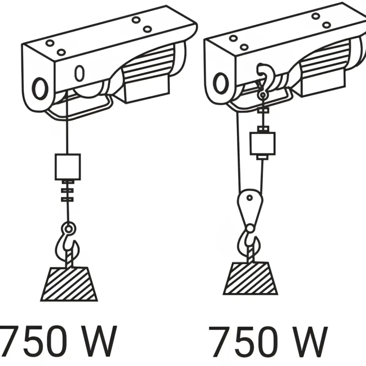 Paranco Elettrico 750W Portata 200/400kg a Fune Sollevamento 18m