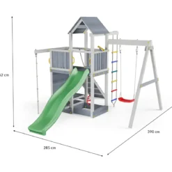 Parco Giochi in Legno Torre Scivolo Altalena Sabbiera Bianco Grigio
