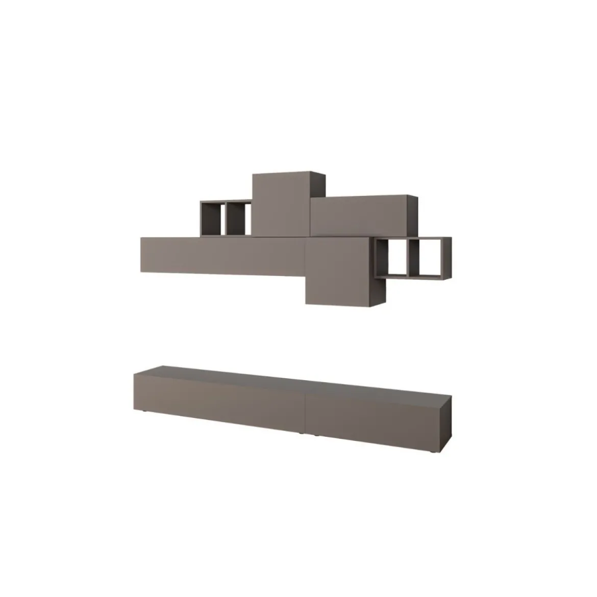 Parete Attrezzata in Legno Tortora 260 cm Mobile TV con vani a giorno e ante