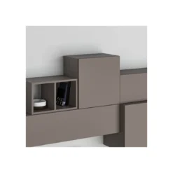 Parete Attrezzata in Legno Tortora 260 cm Mobile TV con vani a giorno e ante