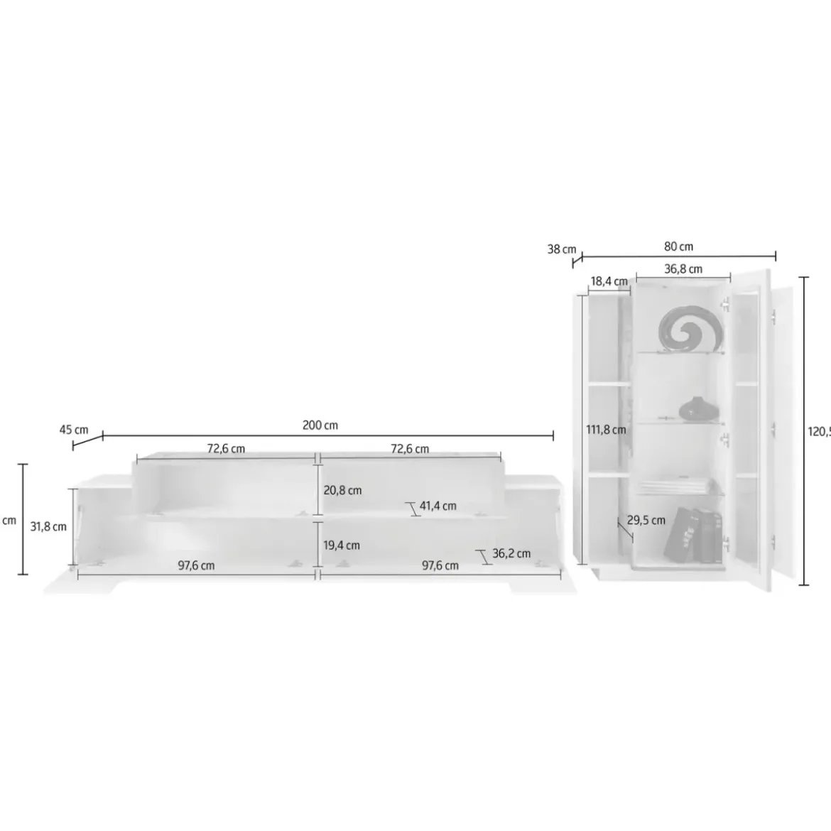 Parete Attrezzata Soggiorno 280 cm Porta TV Vetrina Legno Beige Rovere