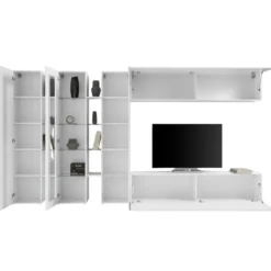 Parete Attrezzata Soggiorno Asimmetrica 340cm Colonne Vetrina Porta Tv