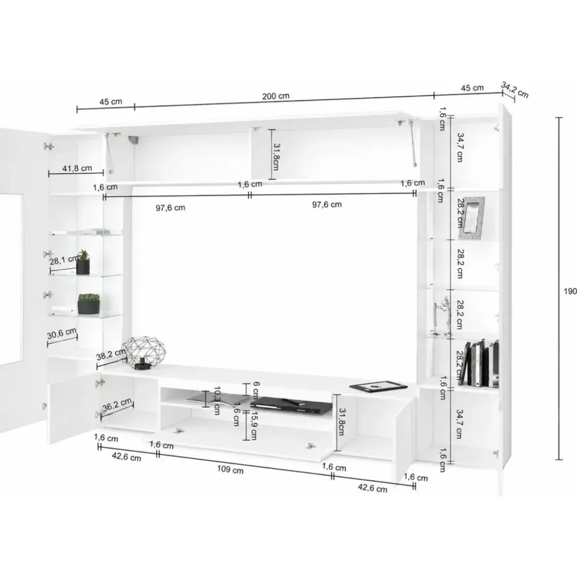 Parete Attrezzata 2 Vetrine Porta TV Libreria Beige Rovere Soggiorno