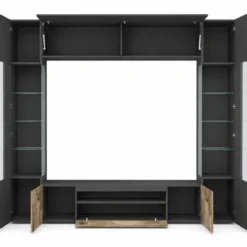 Parete da Soggiorno Mobile TV Vetrina Pensili 290 cm Ardesia Acero