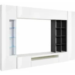 Parete da Soggiorno Mobile TV Vetrina Pensili 290 cm Bianco Report