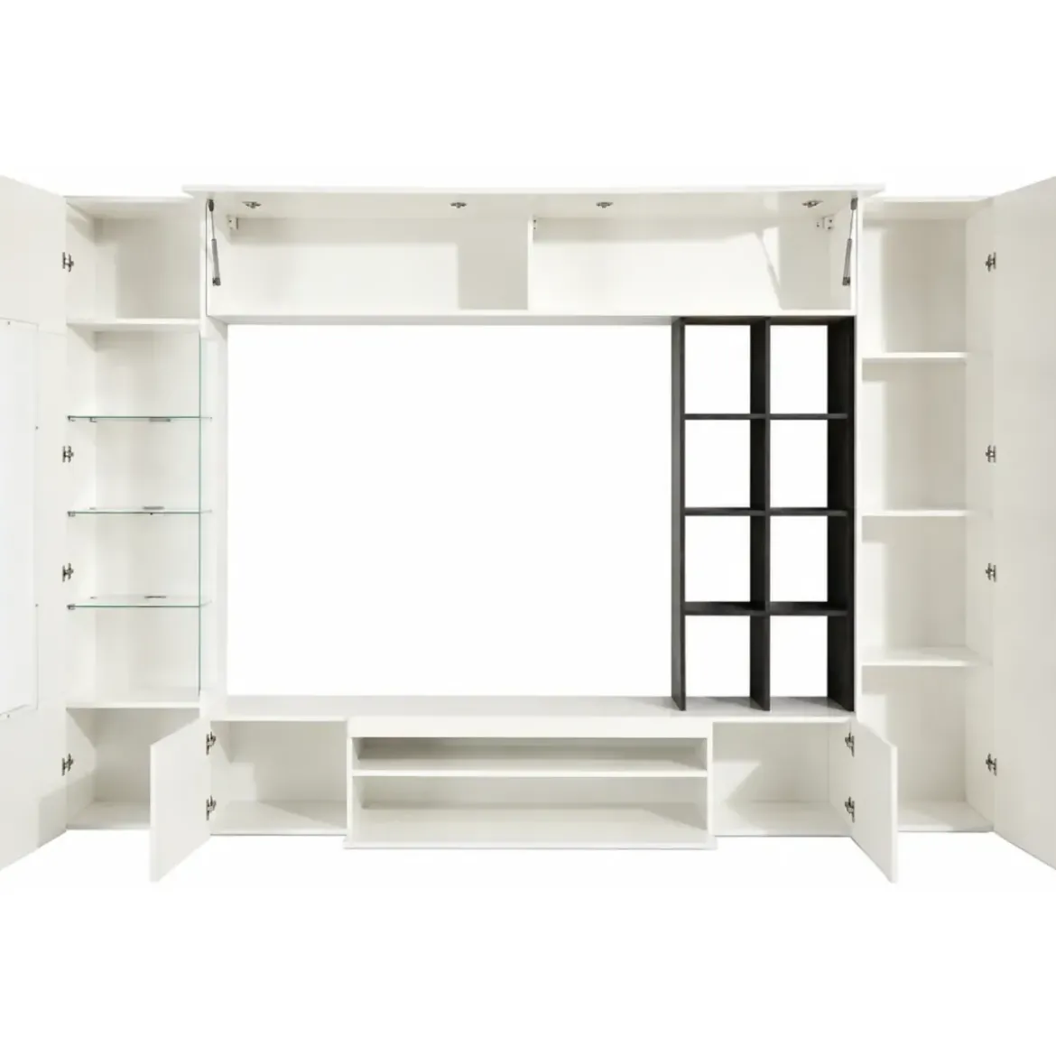 Parete da Soggiorno Mobile TV Vetrina Pensili 290 cm Bianco Report