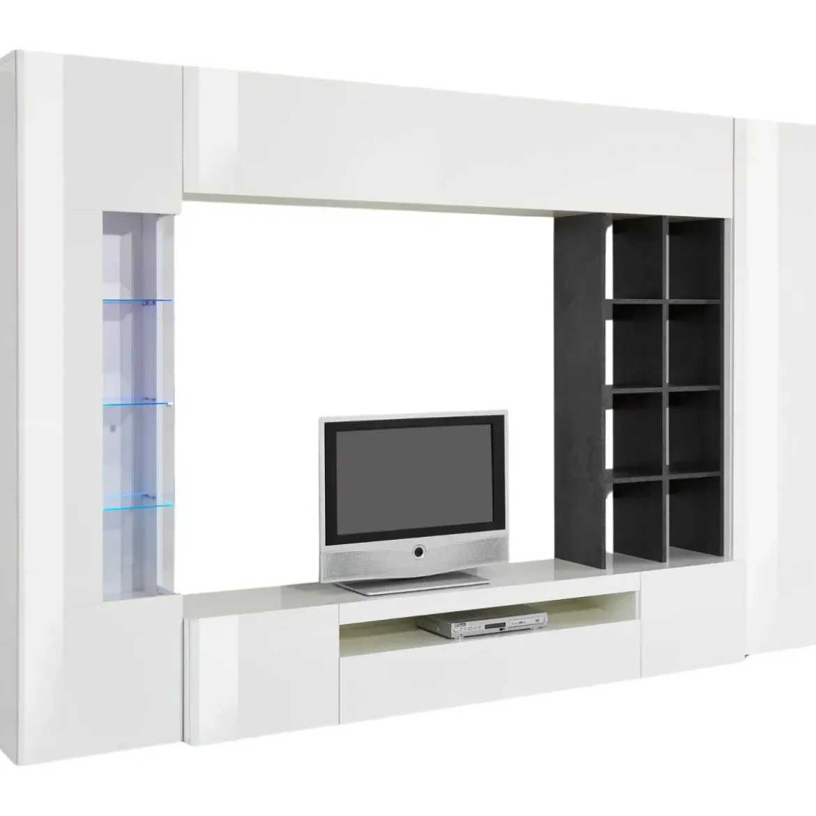 Parete da Soggiorno Mobile TV Vetrina Pensili 290 cm Bianco Report