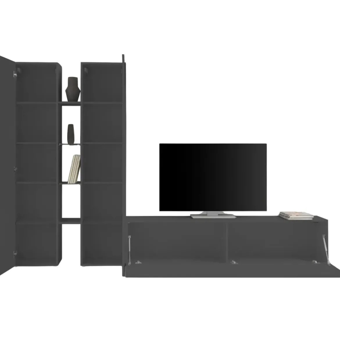 Parete Soggiorno Attrezzata Antracite Opaco Moderno 280x30x180 cm