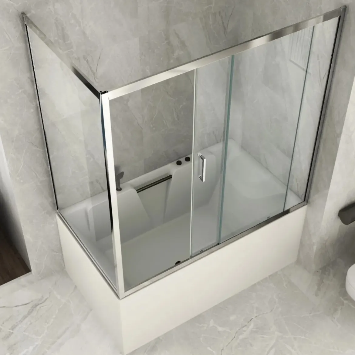 Parete Sopravasca 2 lato 6 mm Scorrevole in Cristallo Box Vasca da Bagno Doccia