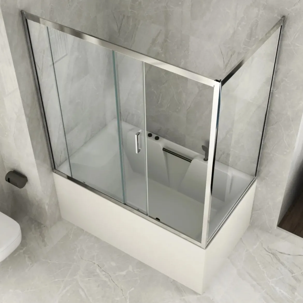 Parete Sopravasca 2 lato 6 mm Scorrevole in Cristallo Box Vasca da Bagno Doccia