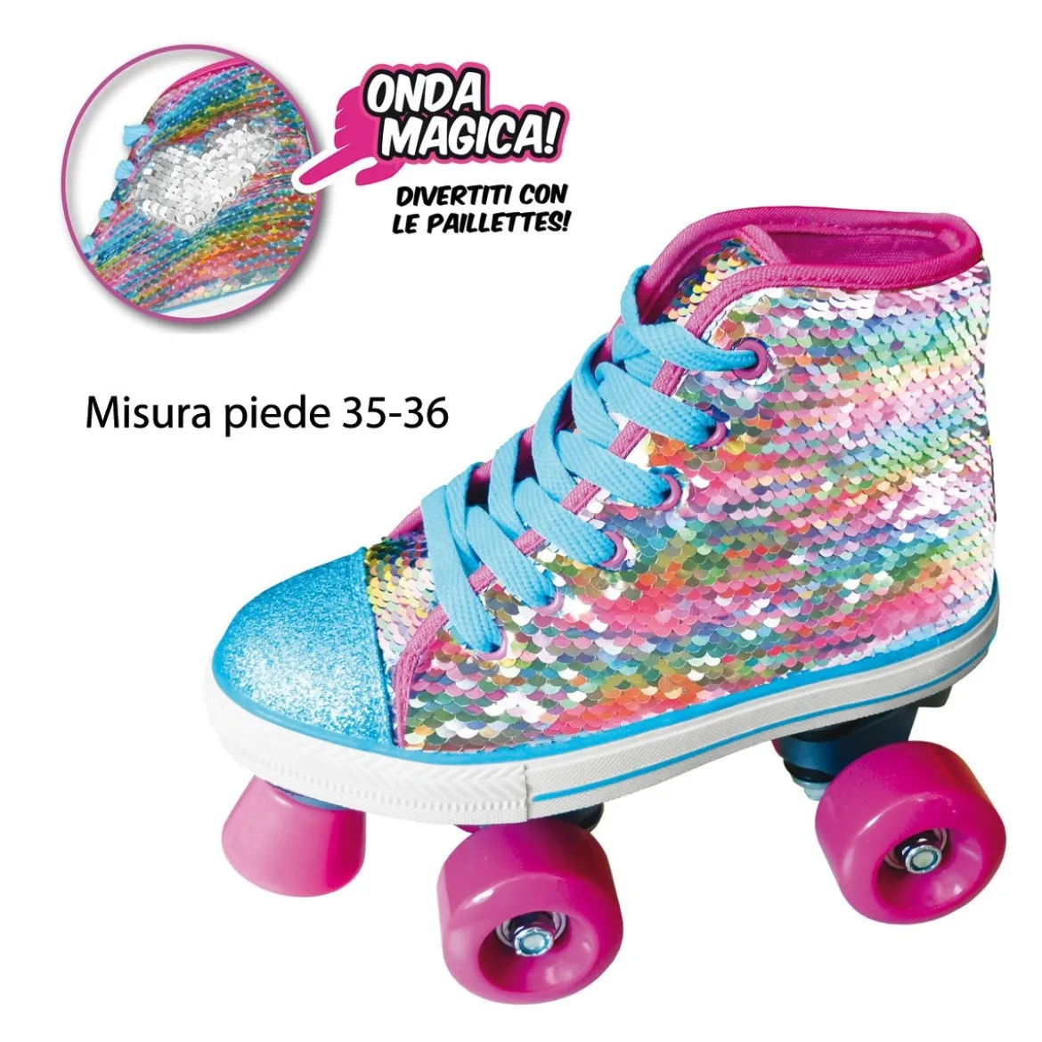 Pattini a Rotelle Sneaker Scarpa 35 36 con Paillettes Freno 4 Ruote da Bambina