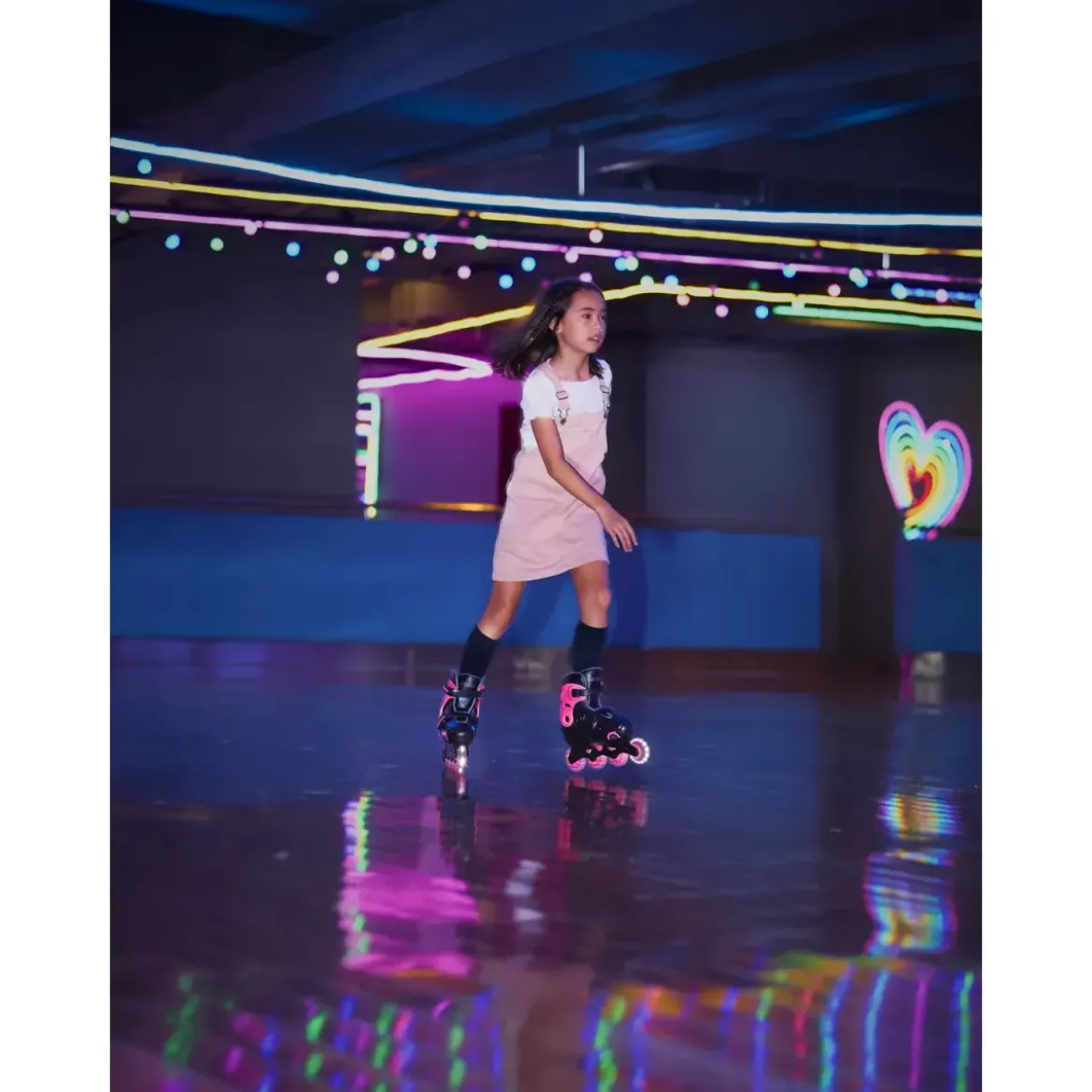 Pattini in Linea per Bambini Taglia 34-37 LED Freno Posteriore Rosa