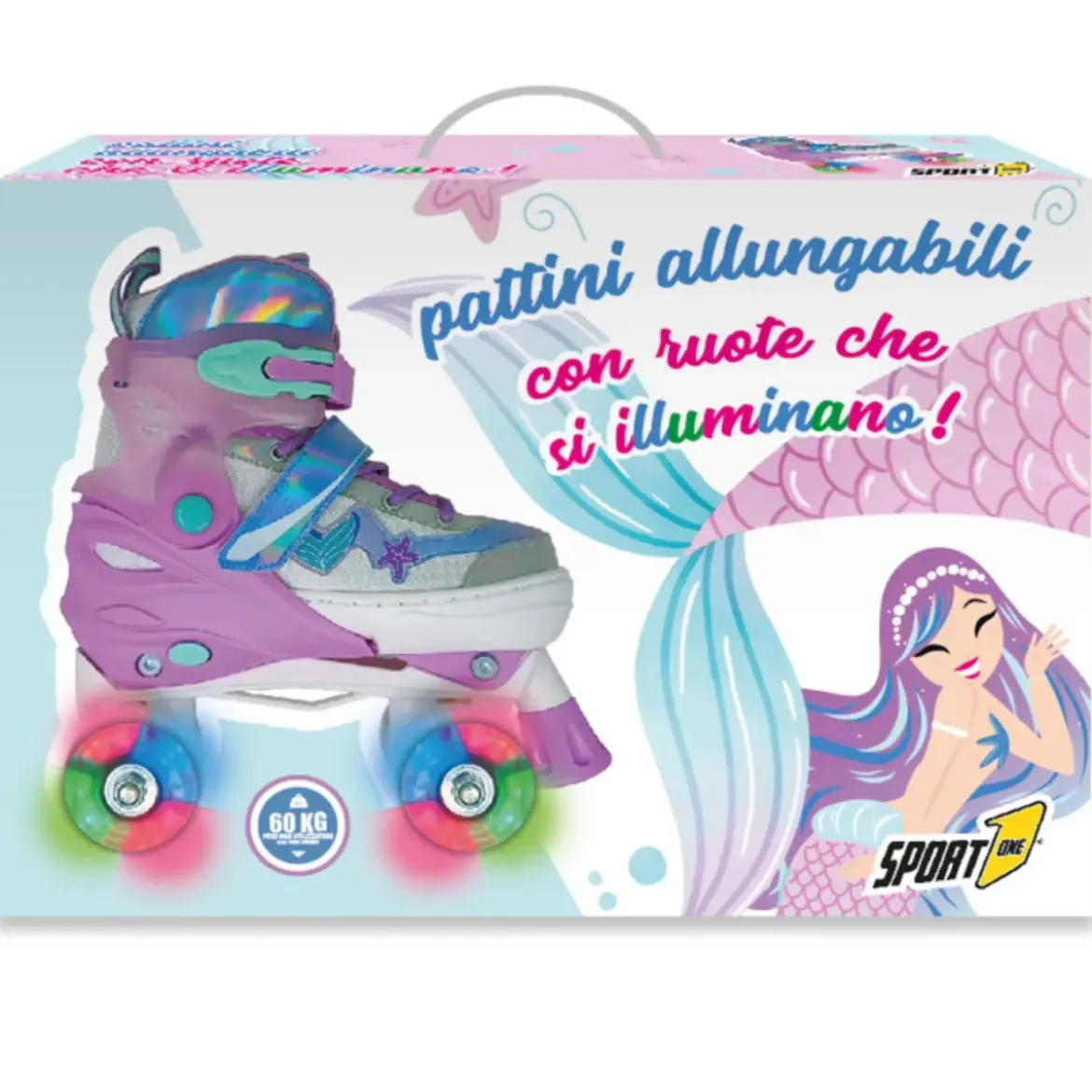 Pattini per Bambini Quad Mermaid Regolabili 34-37 4 Ruote LED Luminose