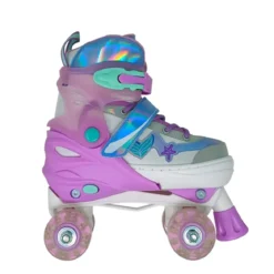Pattini per Bambini Quad Mermaid Regolabili 30-33 4 Ruote LED Luminose