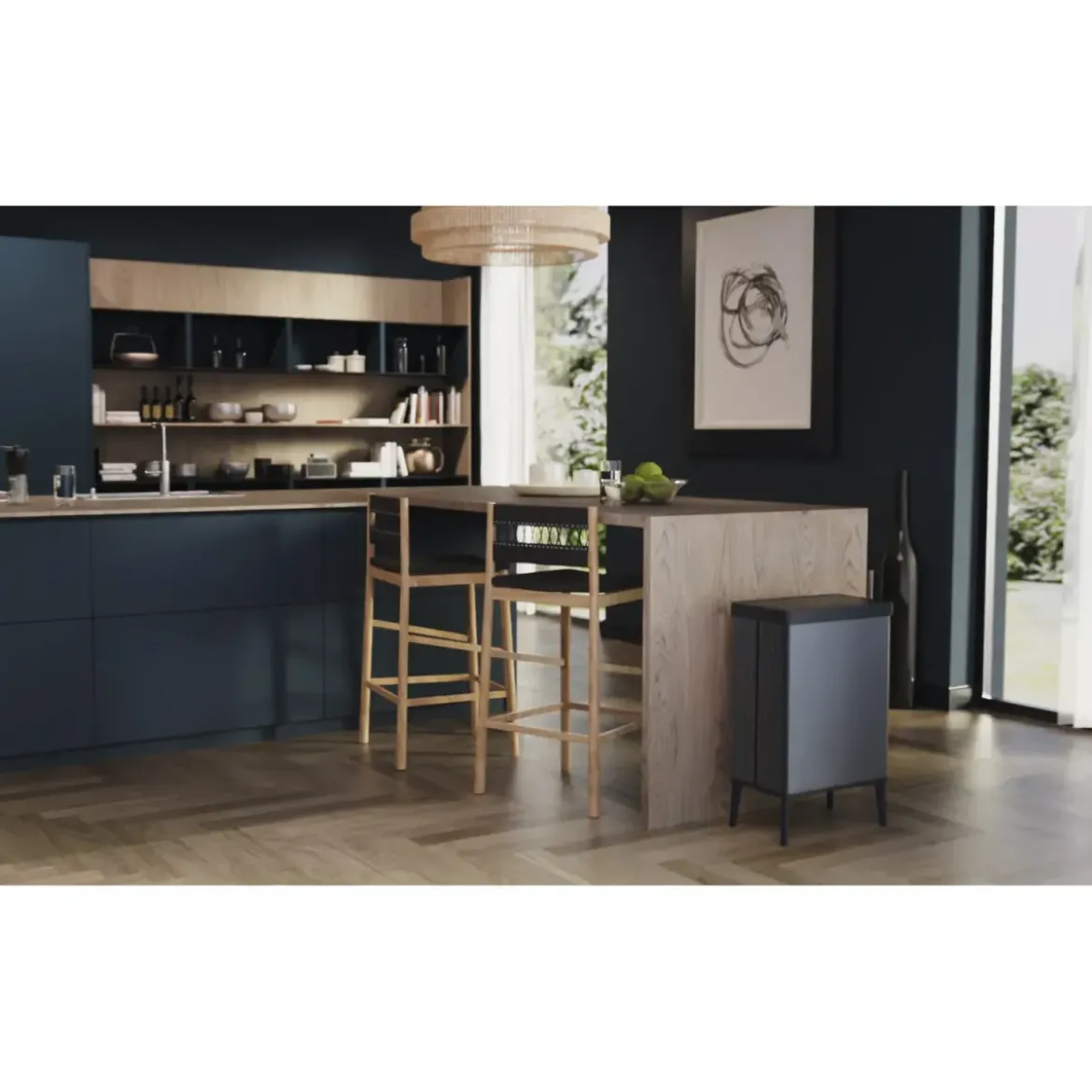 Pattumiera Keter 54L Blu Perlato Apertura Push per Cucina con Gambe